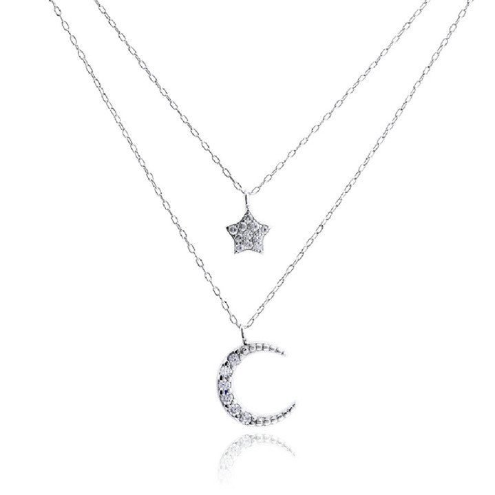 Gargantilla Plata Doble Luna y Estrella