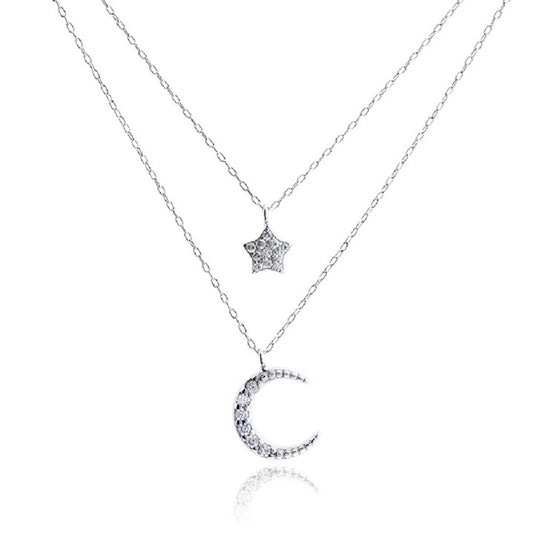 Gargantilla Plata Doble Luna y Estrella
