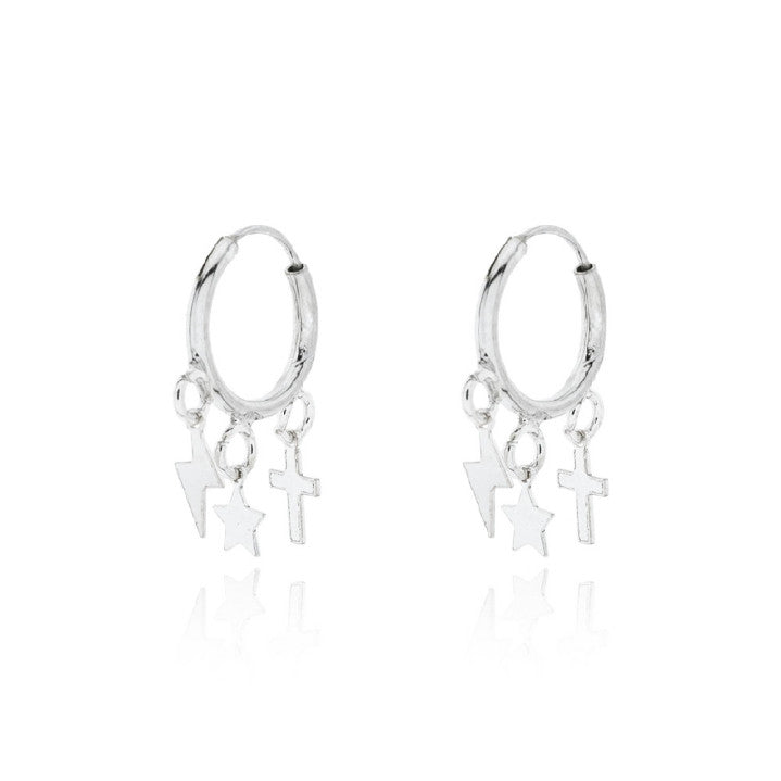 Pendientes Plata Aro Cruz, Rayo y Estrella