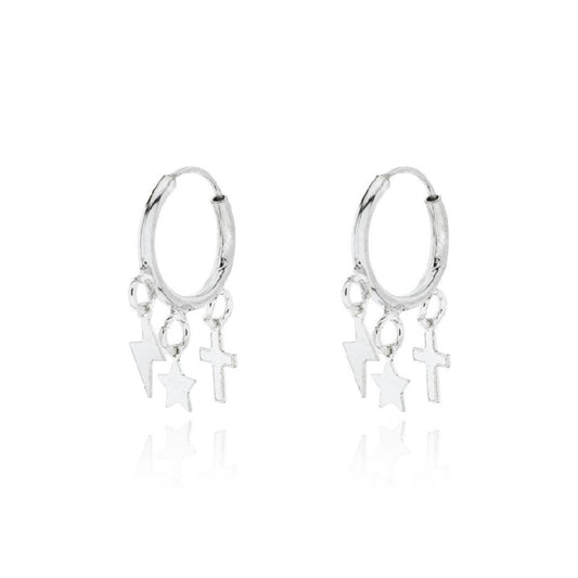 Pendientes Plata Aro Cruz, Rayo y Estrella