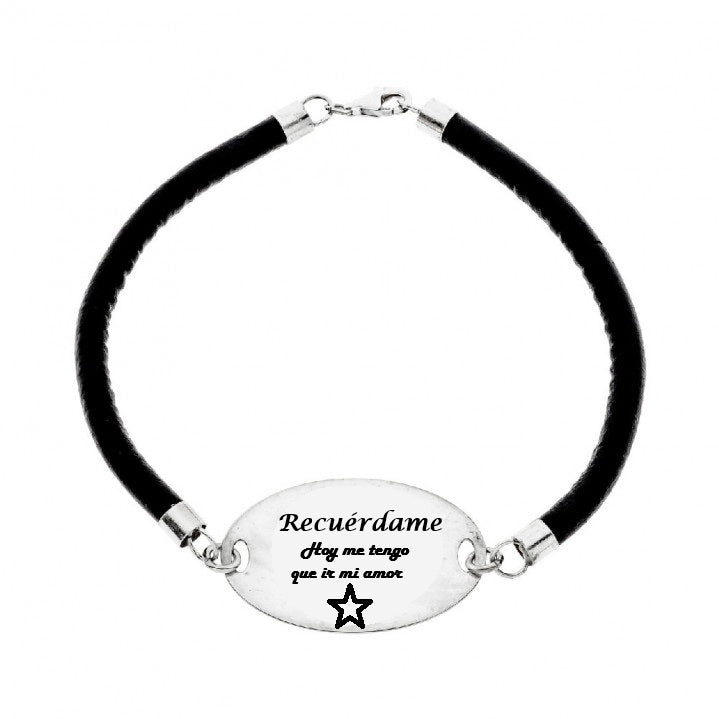 Pulsera de Plata y Cuero Chapa con doble cierre plata