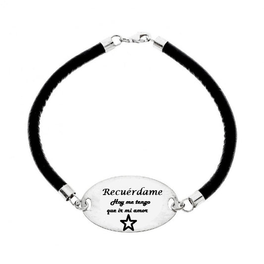 Pulsera de Plata y Cuero Chapa con doble cierre plata