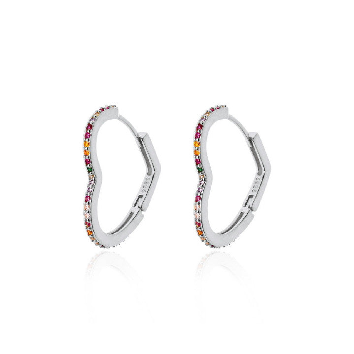 Pendientes de plata rodeada circonitas color corazón