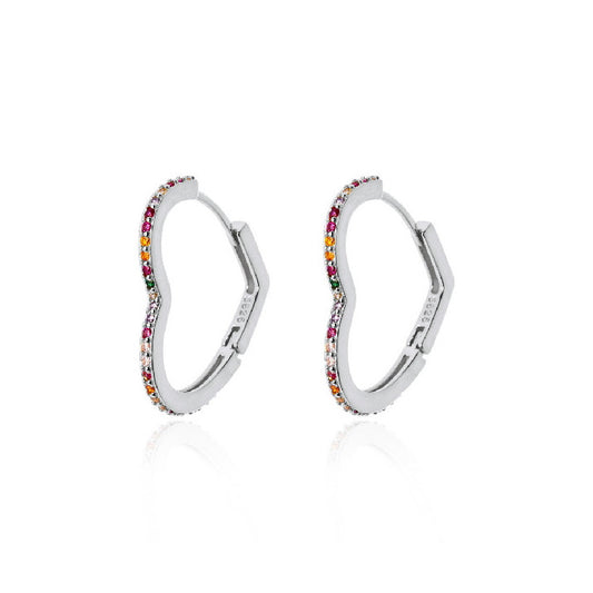 Pendientes de plata rodeada circonitas color corazón