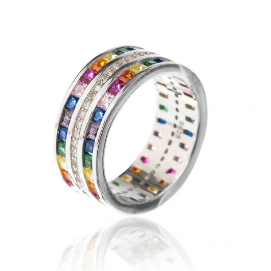 Sortija Plata Piedras Colores