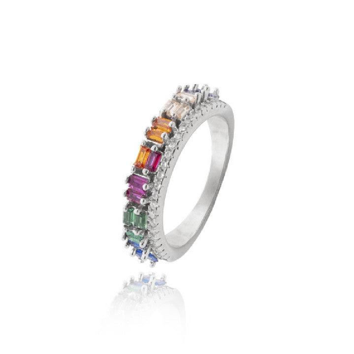 Sortija Plata Rodio Circonitas Multicolor