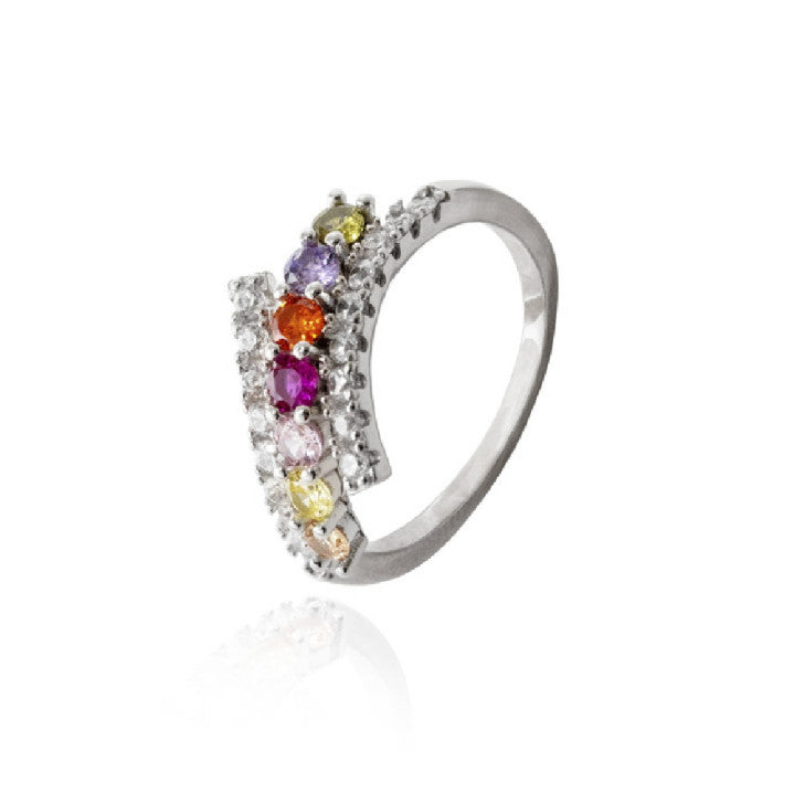 Sortija Plata Rodio Circonitas Multicolor asimétrico